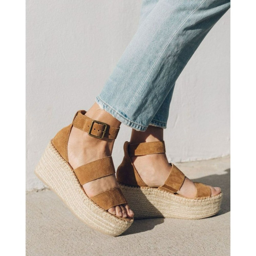 Soludos Palma Platform Wedge Open Toe   Sandal Brown Size 10